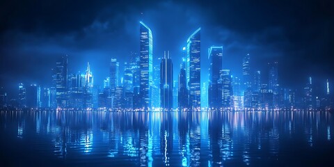 Fototapeta premium Futuristic Cityscape Night Illustration