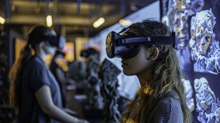 Woman Experiencing Virtual Reality Headset, Immersive Technology