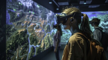 Obraz premium Young Woman Exploring Virtual Reality Landscape