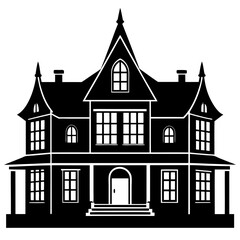 Classic Heritage House Silhouette black and white vector illustration on a white background