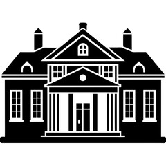 Classic Heritage House Silhouette black and white vector illustration on a white background