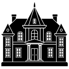 Classic Heritage House Silhouette black and white vector illustration on a white background