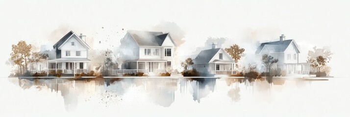 Tranquil Watercolor Coastal Cottage with Marine Architecture and Idyllic Decor, generative Ai