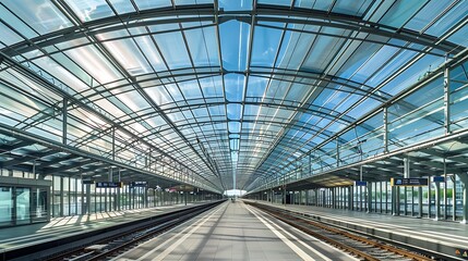 At the train station with its modern architecture with ceiling roof