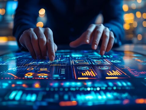 Person Interacting with Futuristic Digital Interface Illustration