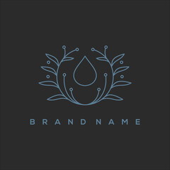 line art house drip with circle plant logo vector