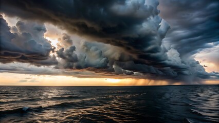 Dramatic Storm Clouds Over the Ocean at Sunset.