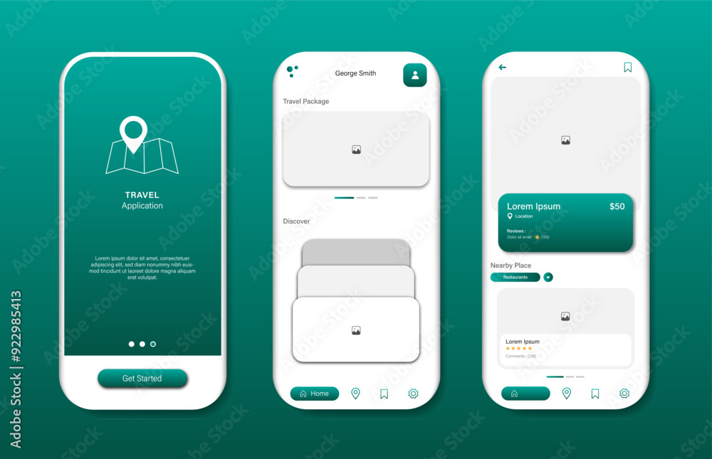 Poster holiday destinations for mobile applications. holiday tourist destination review platform screen. gr