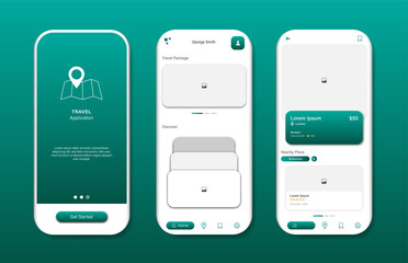 Holiday destinations for mobile applications. Holiday tourist destination review platform screen. Graphical user interface for responsive mobile applications