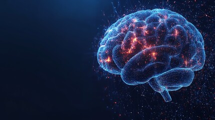 Abstract digital brain with glowing lights.