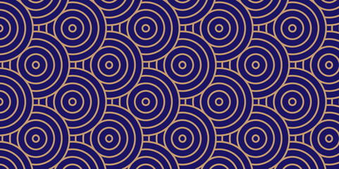Vector abstract traditional geometric overlapping creative wave circle minimal lapping textile round vector texture. blue and gold circle textile fabric element repeat swirl geometrical background.