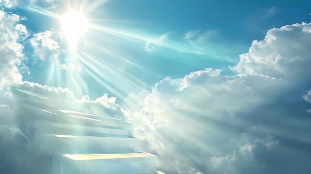 Stairway through the clouds with sun light. step to heaven