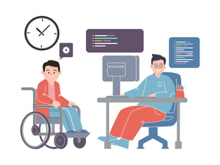 inclusion at a workplace equality disable disability person special together design icon illustration