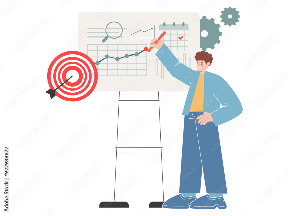 Poster performance management analysis analyze evaluation job make target chart design icon illustration