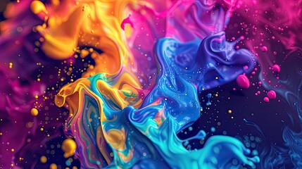 3d render of colorful liquid flow background, fluid and abstract wallpaper with vibrant colors and shapes, melting ink splash design for creative backgrounds