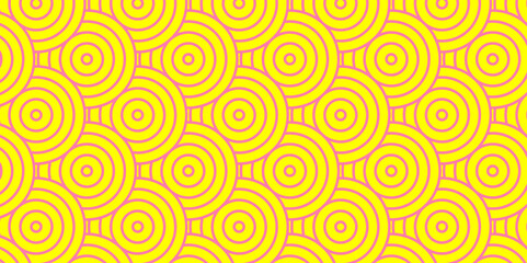 Minimal Vector overlapping Pattern diamond geometric yellow color spiral line waves abstract wave line. seamless tile stripe overlap creative retro circle line fabric pattern white background.