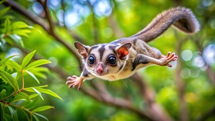 Obraz premium Sugar glider jumping from tree to tree