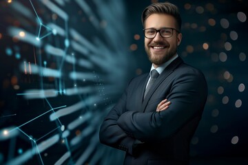 Futuristic Male Professional Embracing Technology with Confidence in Digital Realm