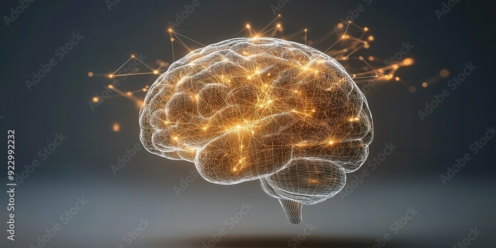 Poster an abstract representation of a brain with glowing connections symbolizing intelligence and neural n