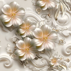 There is a close up of a white and gold flower wallpaper ,
3D flower wallpaper embossed jewelry variegated porch aisle background wall painting
