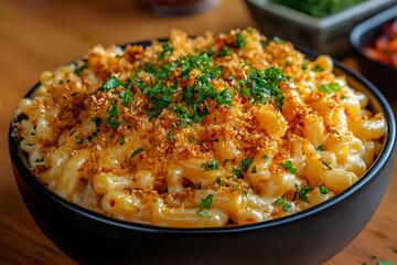 Delicious Mac and Cheese with Crispy Breadcrumbs and Parsley - Food Photography