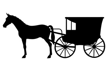 old style carriage with two horses and a coachman silhouette, Amish horse and carriage vector Illustration