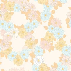 Fototapeta premium Seamless pattern of delicate daisy wreaths in pastel colors