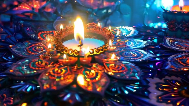 brightfull diya lamp with decoration, Happy diwali