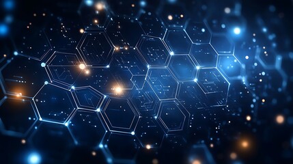 Abstract glowing hexagonal network background.