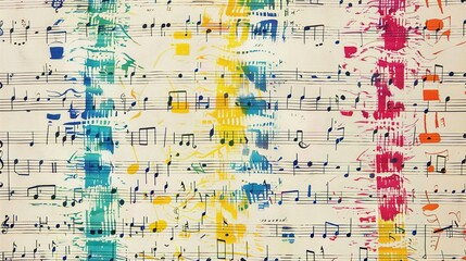 Abstract Watercolor Painting of Musical Notes on Sheet Music