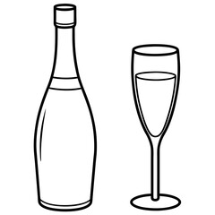 Drinks bottle and glass art vector illustration