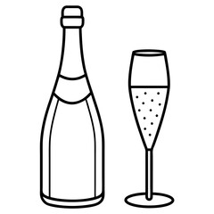Drinks bottle and glass art vector illustration