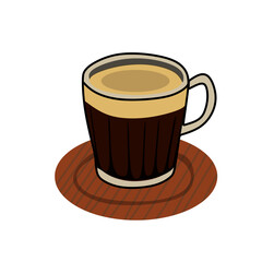 black coffee in a glass cup and on a wooden table