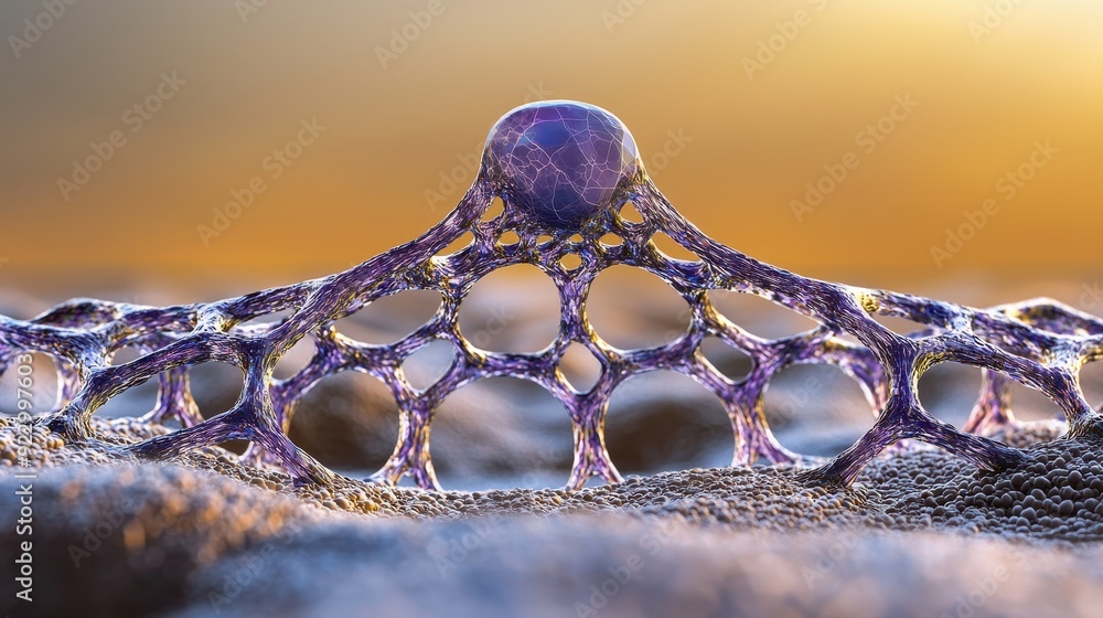 Poster a captivating close-up of a purple structure with intricate patterns, set against a soft, blurred ba