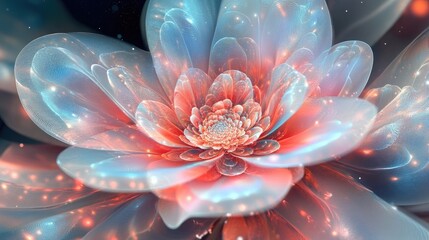 Captivating digital flower with fractal patterns and iridescent hues, representing growth and the beauty of mathematics