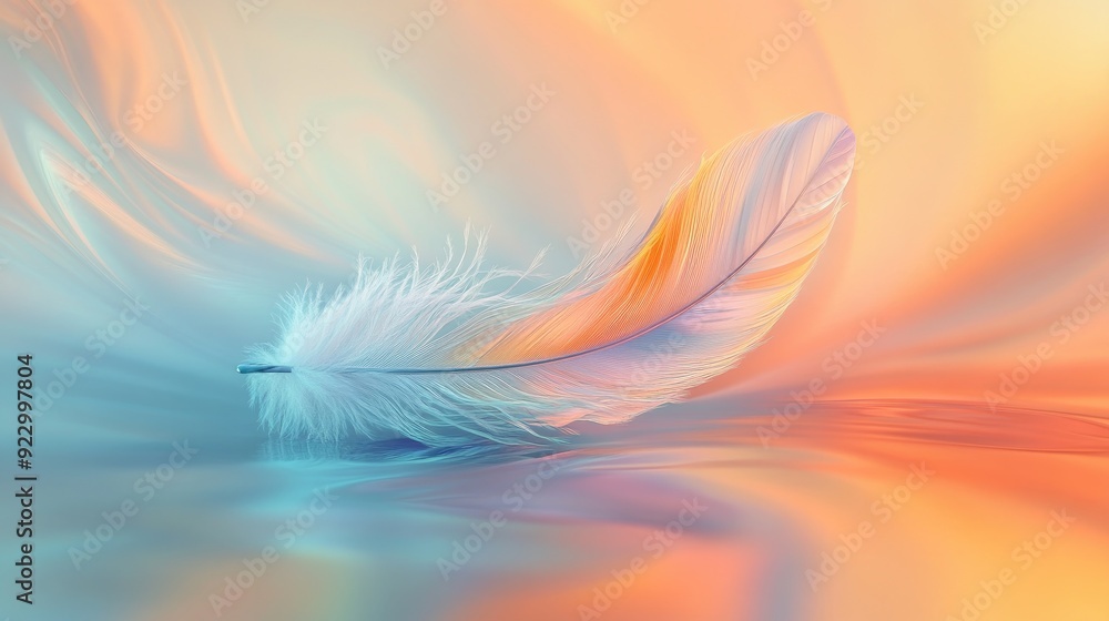 Poster colorful 3d abstract composition featuring a delicate feather, floating in a calm space, symbolizing