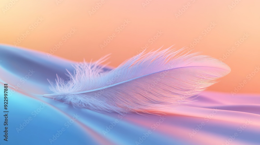 Poster colorful 3d abstract composition featuring a delicate feather, floating in a calm space, symbolizing