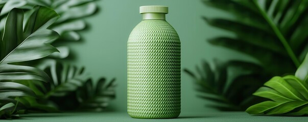 A biodegradable bottle made from biomass material, set in a natural environment, ultra-detailed, eco-friendly packaging design