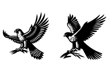 falcon set black silhouette vector illustration isolated on transparent background- Generative AI
