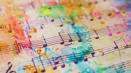 Abstract Watercolor Painting with Music Notes