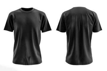 Black T-Shirt mockup front and back view isolated on white background. Blank template