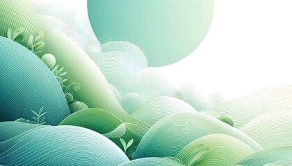 Abstract waves of green and white hues flowing smoothly in a gradient with soft light