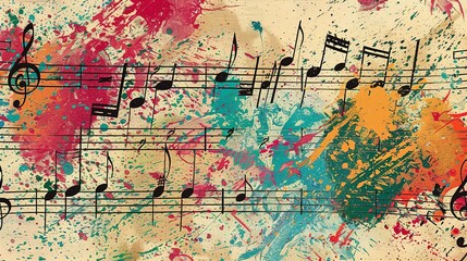 Fototapeta premium Abstract Watercolor Painting with Music Notes
