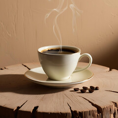 Cup of coffee with beans.