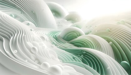 Abstract waves of green and white hues flowing smoothly in a gradient with soft light