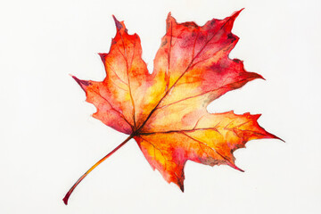 Watercolor Autumn Leaf On White Background For Graphic Designs, Created With Artificial Intelligence