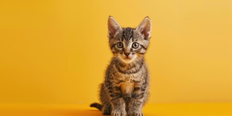 Obraz premium Small Kitten on Yellow Surface
