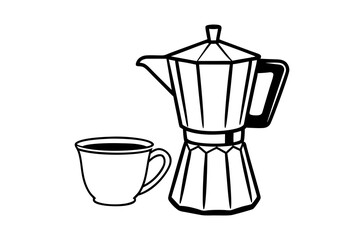 Continuous single line drawing of cup of espresso and moka art vector