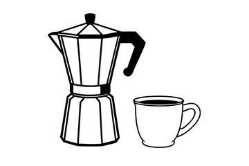 Continuous single line drawing of cup of espresso and moka art vector