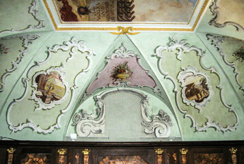 Decoratively decorated interior of inner hall of the Zhelivsky Monastery building in Zeliv in the Czech republic